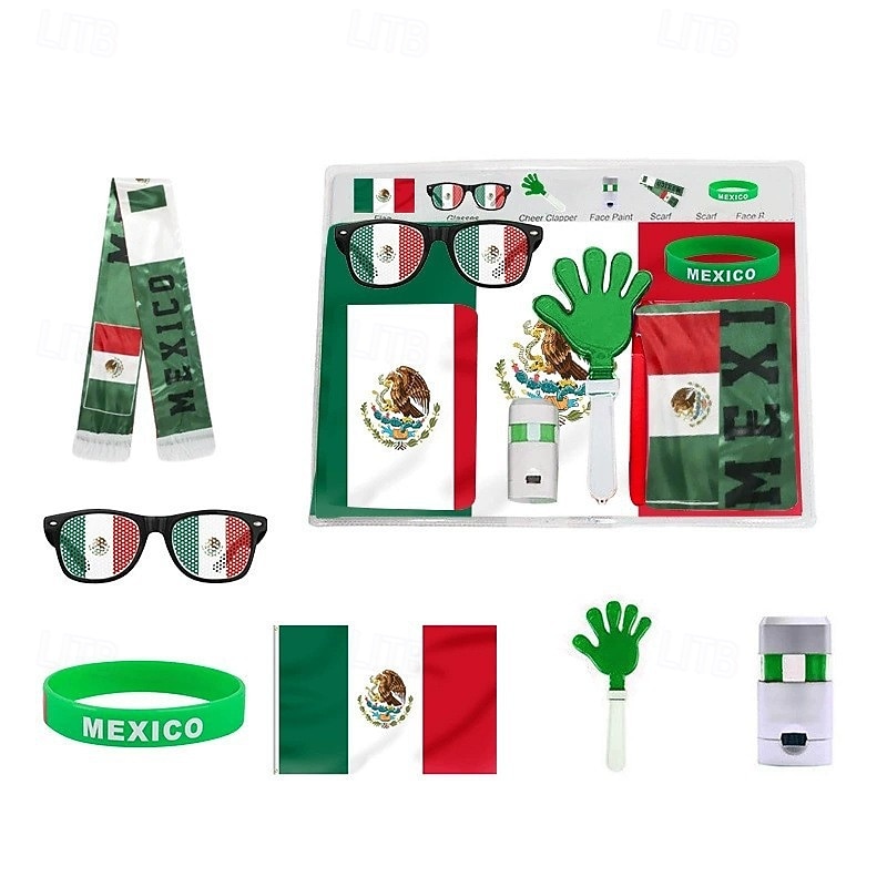 6PCS Soccer World Summer Cup Fan Accessories Set – Flag, Fan Glasses, Clapper, Face Paint, Football Supporter Cheer Props for Game Day Party 2026 - $27.99 –P3