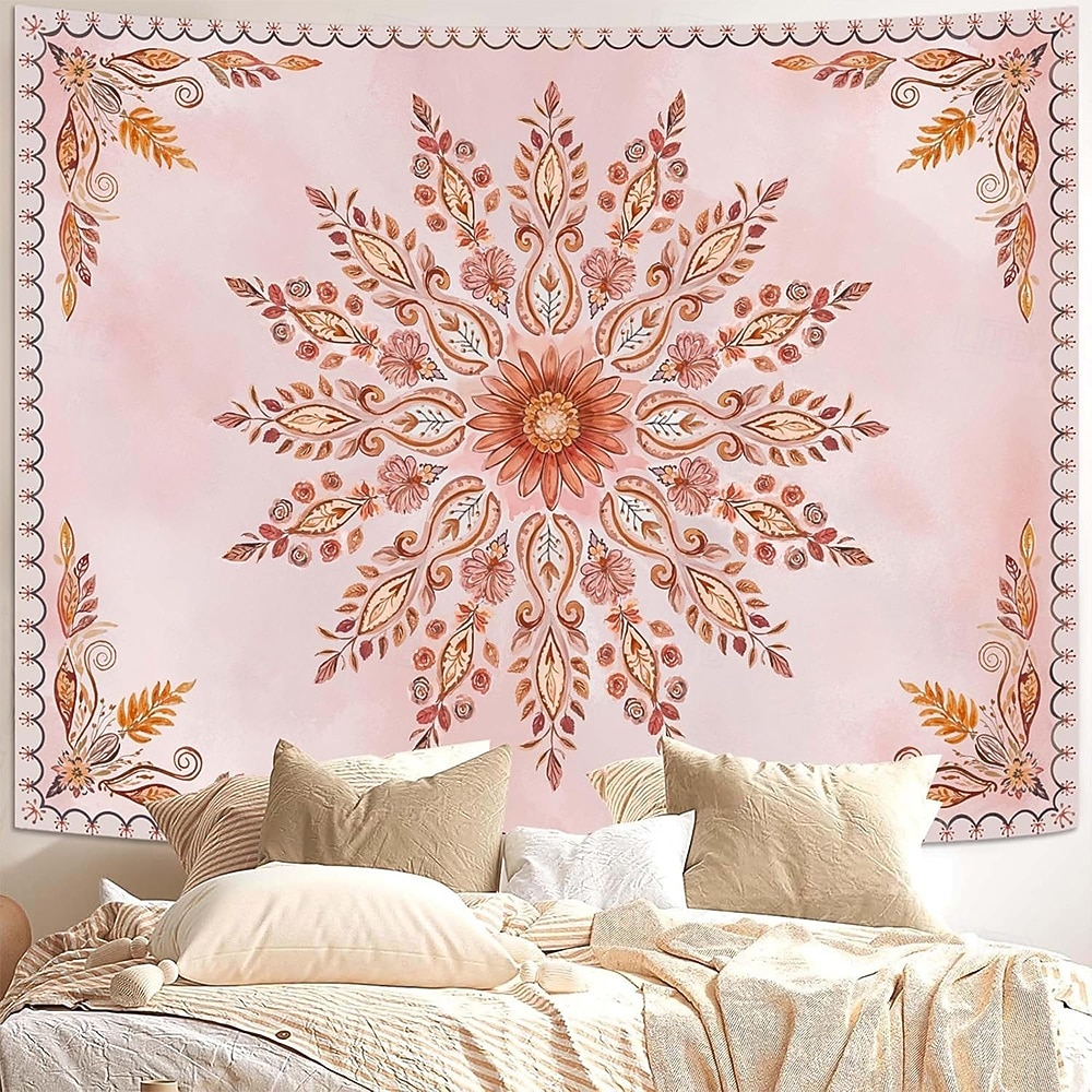 Pink Floral Mandala Soft Orange Botanical Wall Tapestry Intricate Circular Pattern Leaves Vines Watercolor Art Wall Hanging for Bedroom Living Room Dorm Decor Yoga Meditation Backdrop 2026 - $20.99 –P4
