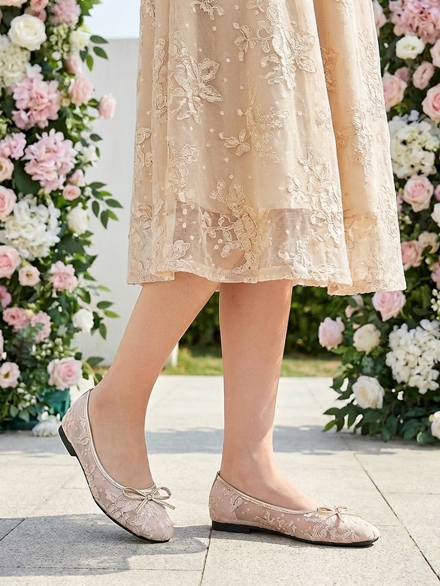 Dames ballerina's van roze kant, elegante geborduurde instapschoenen voor de moeder van de bruid, tuinbruiloft &formele dag evenementen 2026 - $42.99 –P6