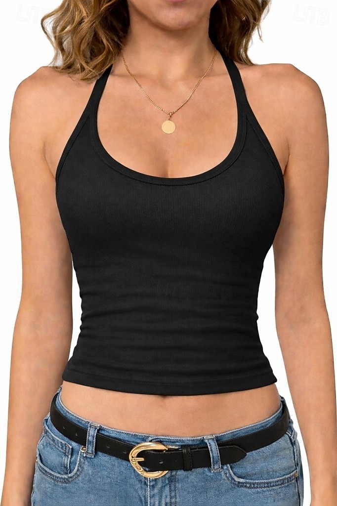 Women's Athletic Tank Knit Top Tunic Stylish Hot Casual Sleeveless Spaghetti Straps Regular Tops Gym Sports Going out Blue Eggplant Purple Black White Yellow Summer Spring 2026 - $25.99 –P6