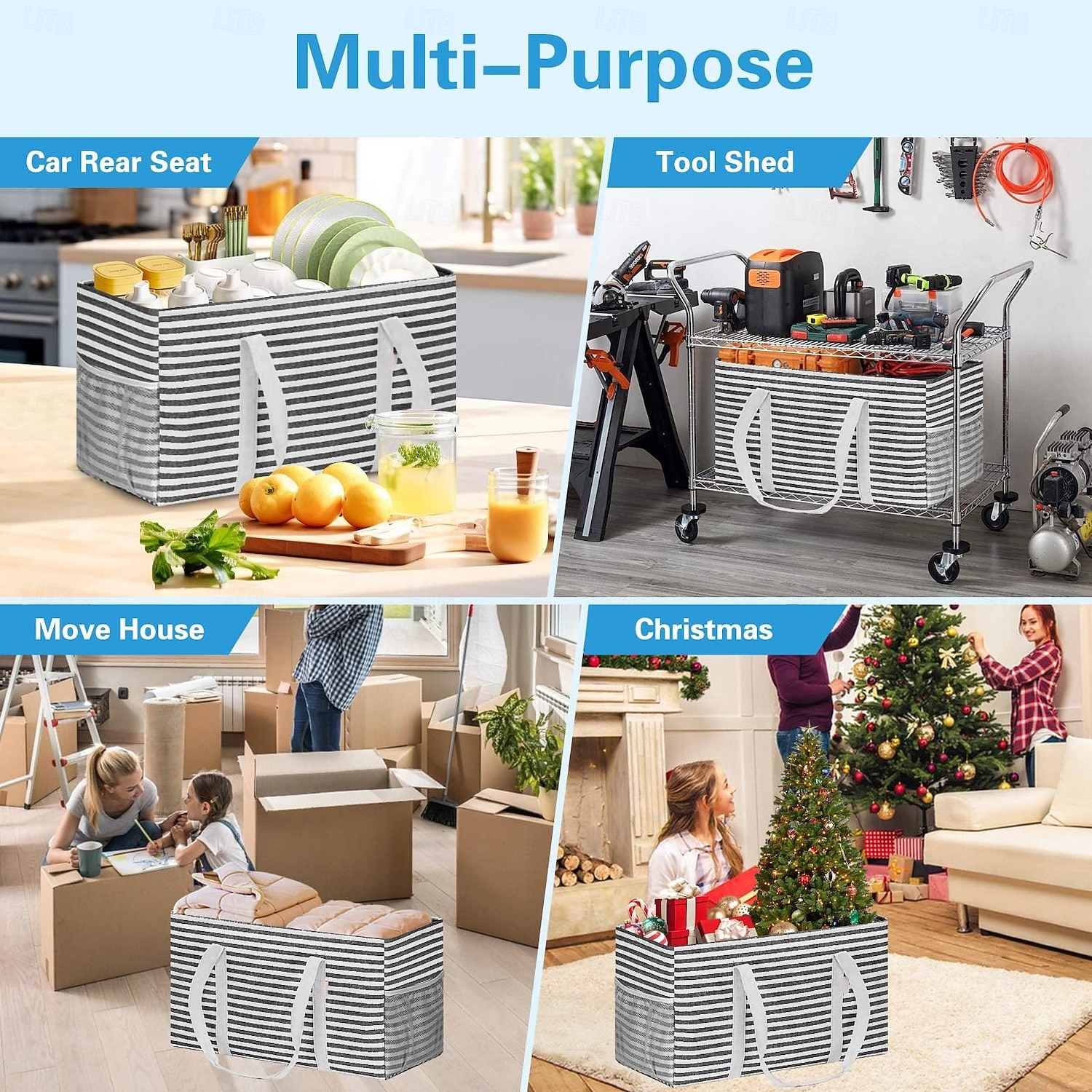 حقيبة تسوق كبيرة قابلة لإعادة الاستخدام سعة 38 لترًا مزودة بإطار سلكي &حقيبة تسوق قابلة للطي مع مقابض، مثالية للتخزين والنزهات والشاطئ وغسيل الملابس &منظم صندوق السيارة 2026 - $22.99 –P7