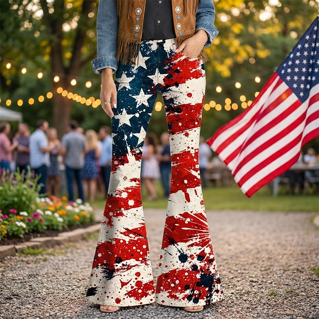 250e jubileum VS Retro vintage Jaren '70 Broeken Bell Bottom broek Hippie Schijf Hoge taille Kostuum Dames Maskerade 4 juli Feest Independence Day Volwassenen Broeken 2026 - BHD 14.26 –P1