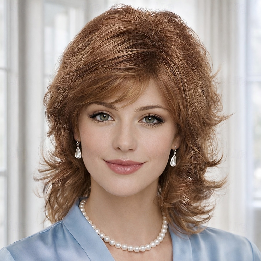 parrucca chic a strati per donna - caldi riccioli castano rossiccio con una lucentezza naturale del 2026 a $29.99 –P1