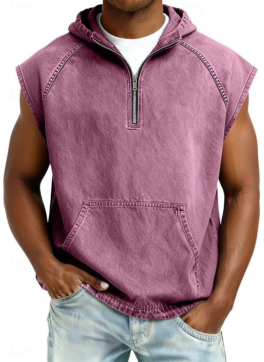 Муж. Безрукавка Демин Рубашка Рубашка с кислотной стиркой Без рукавов Капюшон Молния Лето Весна Все сезоны Полотняное плетение Мода Оригинальный рисунок Классический Окрашенная одежда Капюшон 2026 - $31.99 –P5