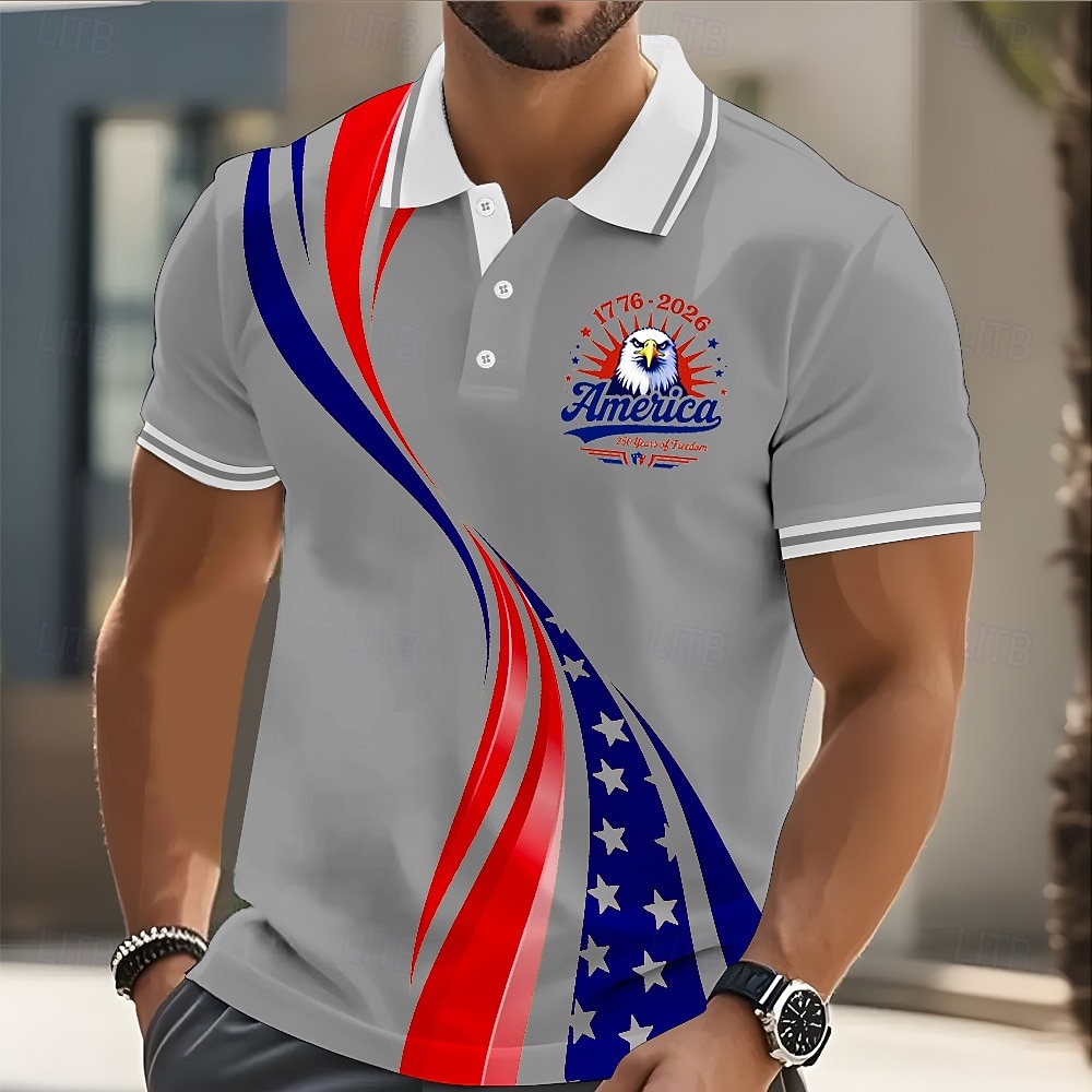 4 iulie 2026, a 250-a aniversare Bărbați Drapelul SUA american Tricouri polo Manșon scurt Tricouri de polo Rever Casual Îmbrăcăminte Atletică Nasturi Primavara vara Albastru piscină Alb Galben 2026 - $22.99 –P5