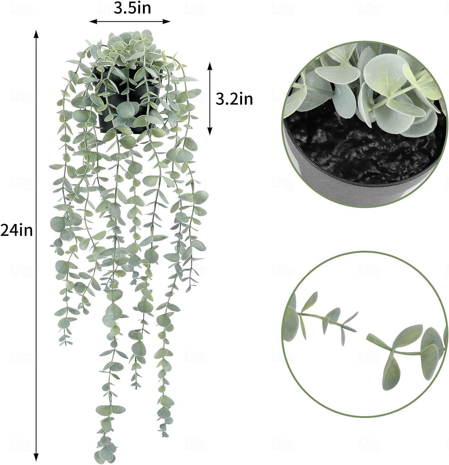 2 ks umělých rostlin eukalyptu, zavěšených na polici, umělých rostlin v květináči na zeď, ložnici, domov, terasu, vnitřní a venkovní dekorace, umělá zeleň, závěsná rostlina do koupelny, kuchyně, 2026 - $21.99 –P3