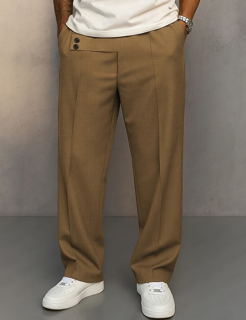Bărbați Pantaloni Costume Buzunar Nasturi Simplu Confort Respirabil Lungime totală Casual Zilnic Casă Vacanță Modă Negru Kaki Inelastic 2026 - $31.99 –P1