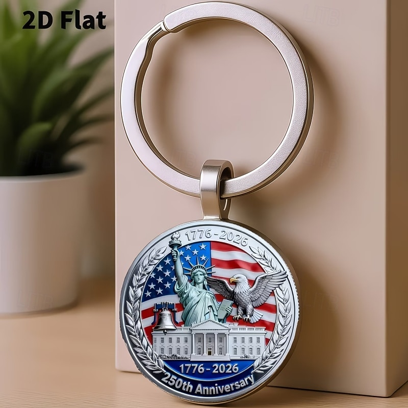 36-delige set sleutelhangers ter ere van het 250-jarig jubileum - 12 sleutelhangers / 12 kaartjes / 12 organzazakjes, plat 2D-ontwerp met het Vrijheidsbeeld en een adelaar, 250 jaar 1776-2026, ideaal 2026 - $28.99 –P5