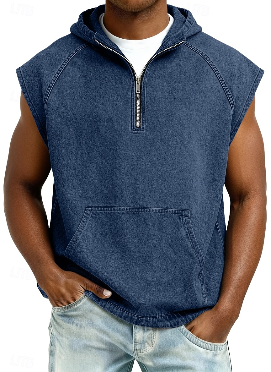 Муж. Безрукавка Демин Рубашка Рубашка с кислотной стиркой Без рукавов Капюшон Молния Лето Весна Все сезоны Полотняное плетение Мода Оригинальный рисунок Классический Окрашенная одежда Капюшон 2026 - $31.99 –P7