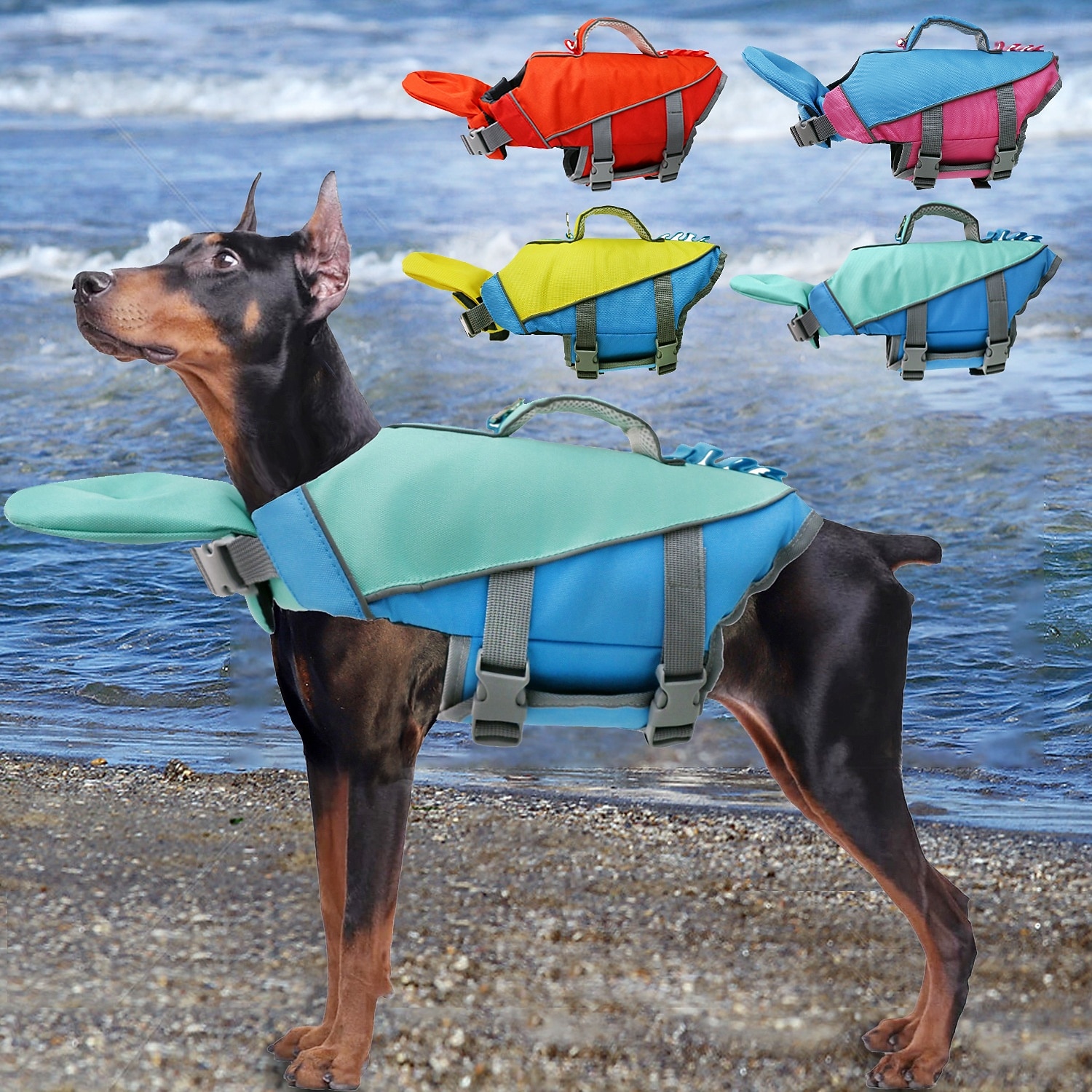 Shark hundesikkerhetsvest, havfruehunde-redningsvester for svømming med overlegen oppdrift og redningshåndtak for svømmebassengstrandbåt 2026 - $27.99 –P1