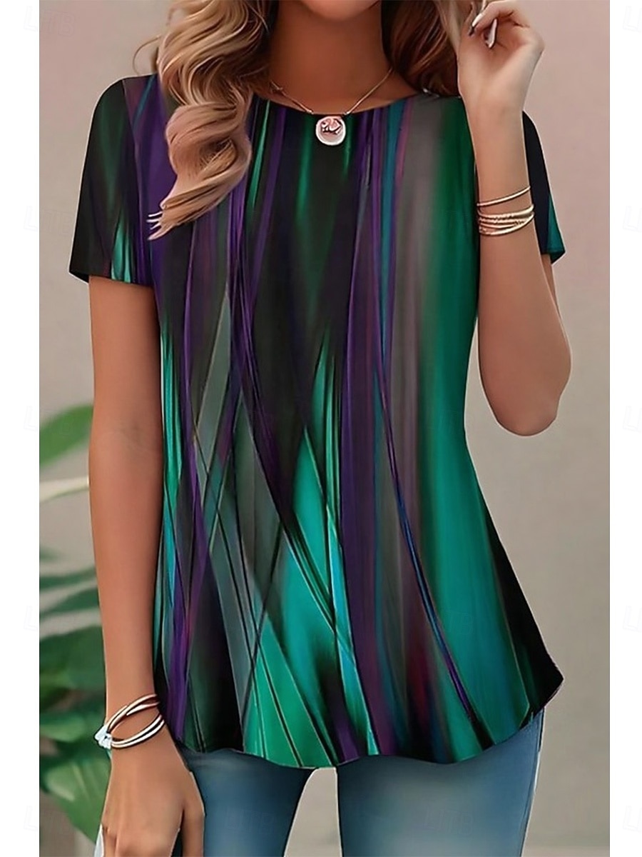 Damskie Podkoszulek Nadruk Graficzny Gradient Elegancja Zabytkowe Elegancki Krótki rękaw Długi rękaw Półgolf Zwykłe topy Codzienny Biały Żółty Jasnozielony Rumiany róż Ciemnozielony Lato Wiosna 2026 - $7.99 –P5