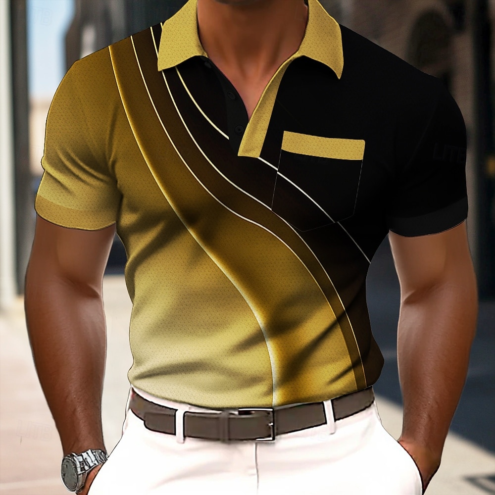 Herren Farbverlauf Geometrisch Poloshirts Kurzarm Polo-Shirts Revers Business-Casual Outdoor Ferien Alltagskleidung Tasche 3D-Druck Sommer Frühling Blau Rote Purpur 2026 - $11.99 –P5