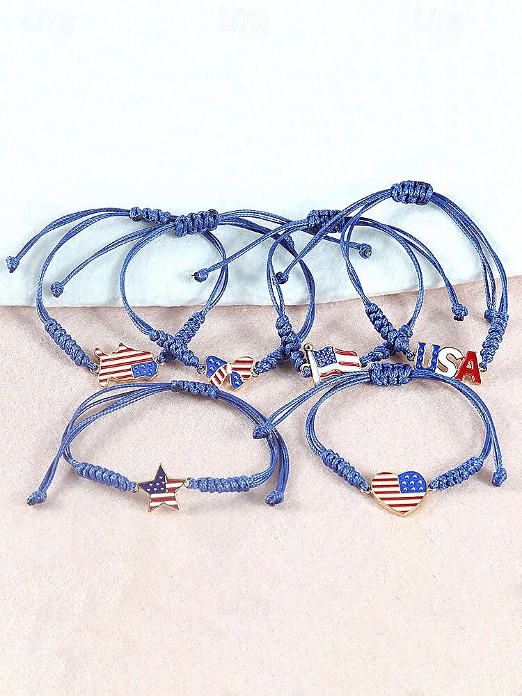 Unisex Alloy & Polyester Adjustable USA Flag Bracelet, Multi-Color Patriotic Charm Rope Bracelet for America 250th Anniversary, Independence Day, Casual Wear, Travel and Vacation Styling 2026 - THB ฿271 –P8