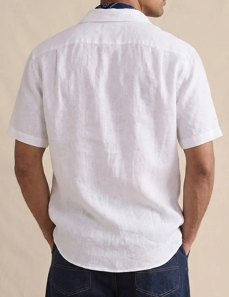 Men's Shirt Linen Shirt Button Up Shirt Solid Color Vacation Street Black White Yellow Light Green Short Sleeve Shirt Collar Summer Spring Clothing Apparel Buttons 2026 - $22.99 –P3