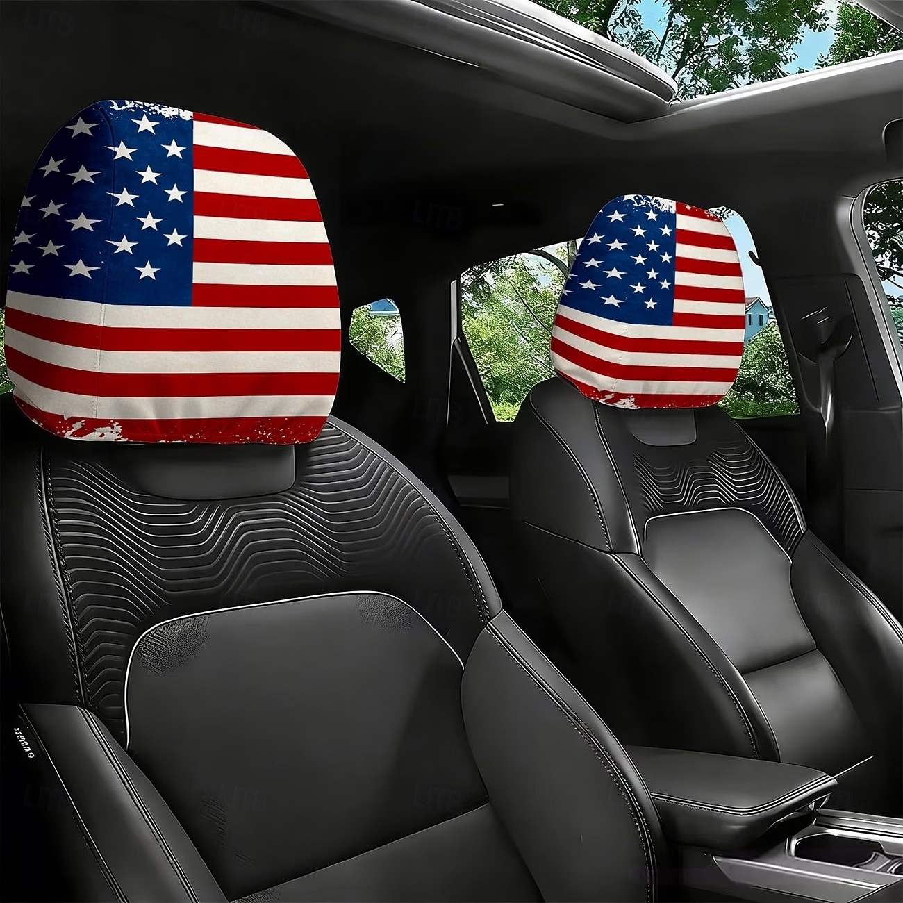 2 fundas para reposacabezas de coche con diseño de bandera estadounidense, con estampado de estrellas y rayas rojas, blancas y azules, ajuste universal, fácil de limpiar, suave y cómoda, ideal para 2026 - $9.49 –P1