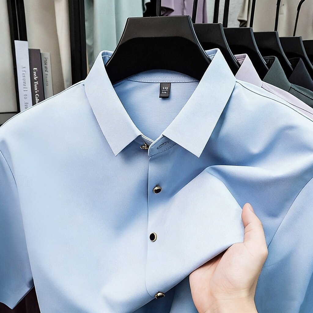 Per uomo Camicia Camicia elegante Camicia non stiro Tinta unica All'aperto Lavoro Verde Manica Corta Collo ripiegato Estate Primavera Abbigliamento Bottoni del 2026 a $22.99 –P1