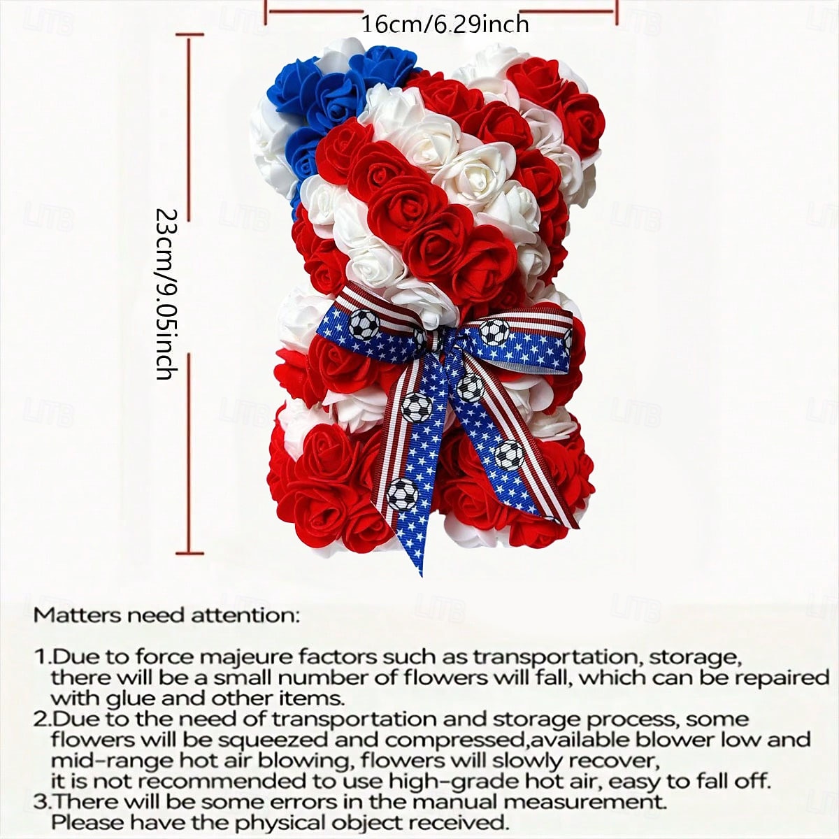 25 cm großer Rosen-Teddybär für die Fußball-Weltmeisterschaft, künstliches Rosenblüten-Geschenk für Fußballfans, Hochzeit, Muttertag, Jahrestag, inklusive transparenter Geschenkbox 2026 - $21.99 –P4
