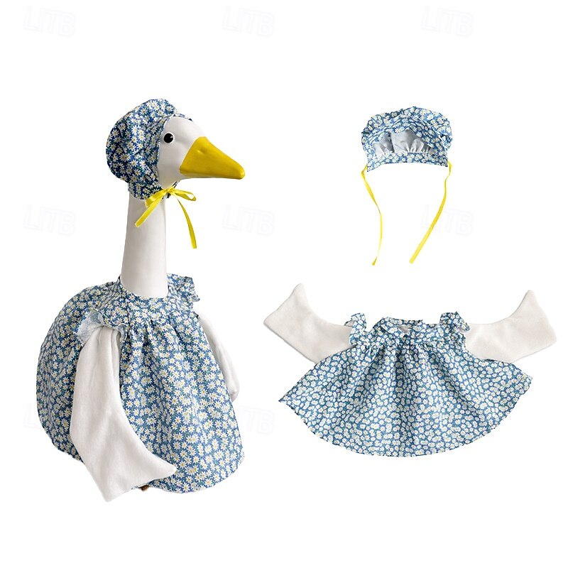 Синий цветочный наряд для гуся на веранде с чепчиком, одежда для гуся с принтом ромашек для бетонной садовой статуи гуся высотой 23-25 дюймов, аксессуары для весенне-летнего декора двора, только 2026 - $15.99 –P4