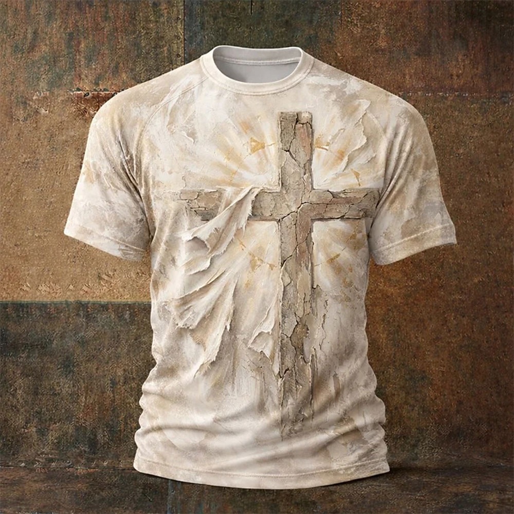 Camiseta bíblica 3D cruz cristiana t-shirt de manga corta camiseta 3D imprimir camiseta de cuello redondo religiosa patriótica casual diaria fiesta azul claro rosa caqui verano primavera ropa 2026 - $21.99 –P1