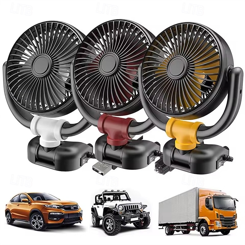 Car Fan 12V 24V USB Powered, 360° Rotatable Portable Vehicle Cooling Fan, Quiet Powerful Auto Air Circulator for Dashboard Headrest, Universal Fit for Car, SUV, Truck, RV, Van 2026 - $20.99 –P1