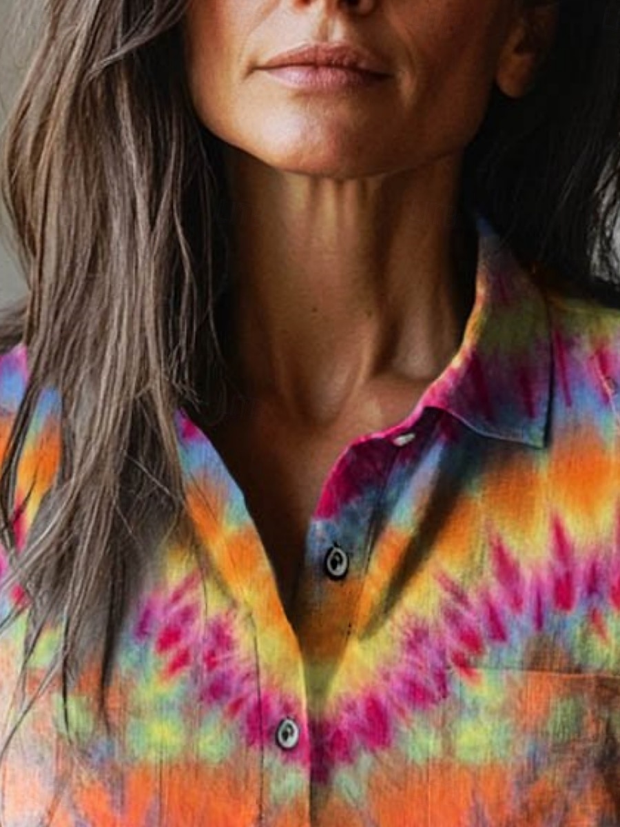Women's Blouse Print Heart Tie Dye Vacation Vintage Daily Long Sleeve Shirt Collar Regular Tops Daily Outdoor Holiday Pink Summer Spring Fall 2026 - $31.99 –P2