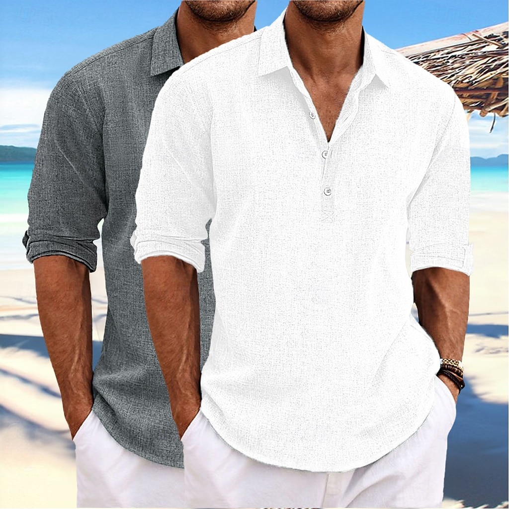 Férfi Ing Vászon ing Nyári póló Strandruházat Sima Hétköznapi Vakáció Zöld+Szürke Fehér + khaki Khaki + fekete Zöld+Khaki Hosszú ujj Térfogatcsökkenés Tavaszi nyár Nyár Ruházat 2026 - $37.99 –P5