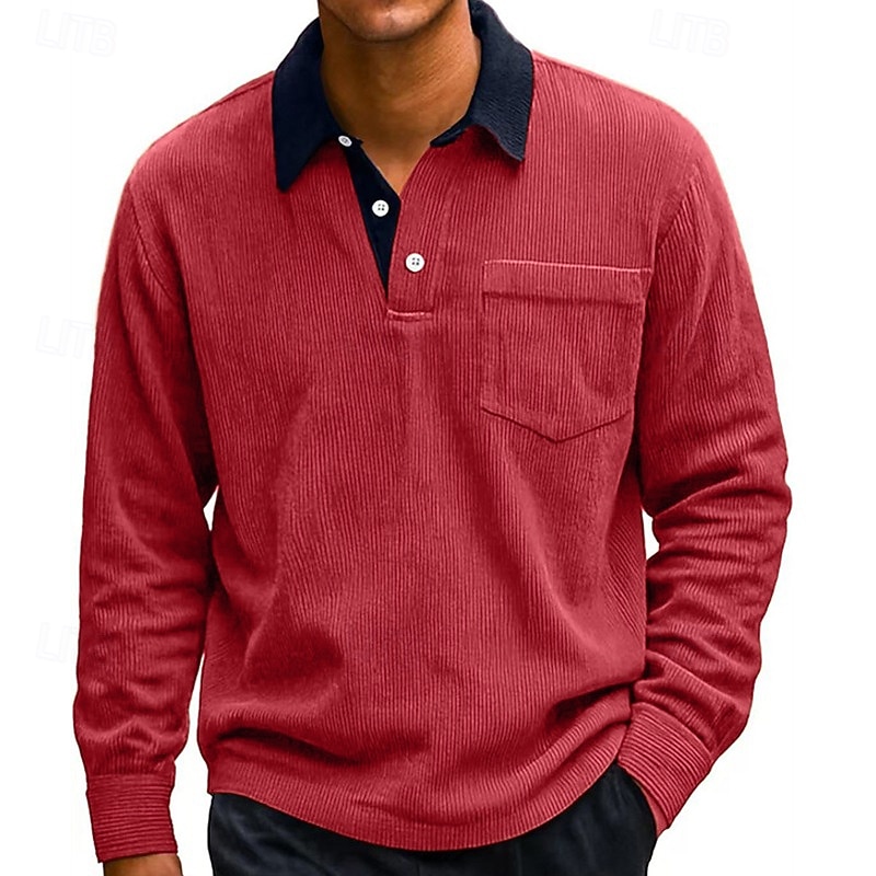Men's Corduroy Shirt Golf Shirt Casual Work Lapel Long Sleeve Basic Modern Color Block Buttons Spring Fall Regular Fit Blue Black White Red Navy Blue Green Corduroy Shirt 2026 - $26.99 –P10