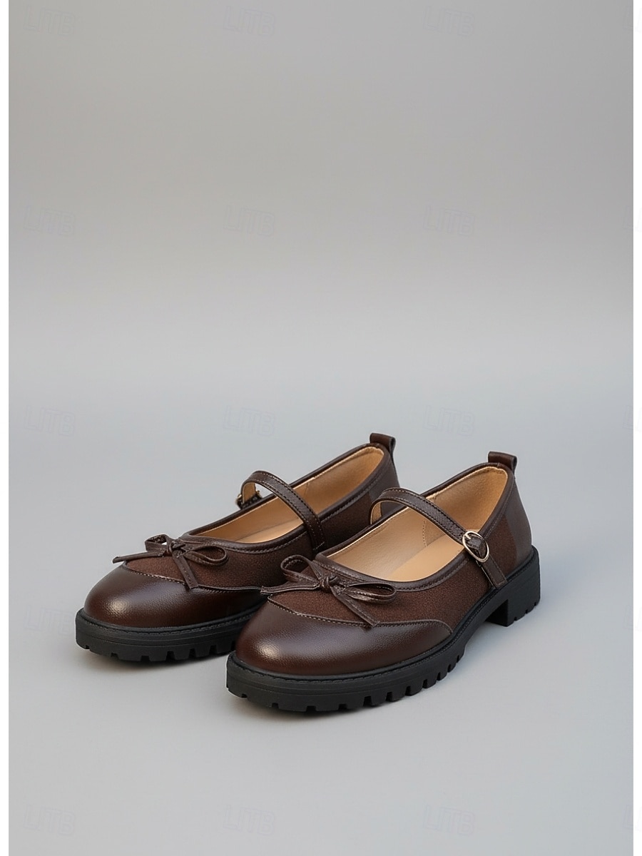 Vintage bruine Mary Jane ballerina's voor dames - comfortabele ballerina's met ronde neus en een schattig strikje. &Stevige profielzool voor kantoorwerk en dagelijkse vrijetijdskleding. &schoolmode 2026 - $34.99 –P5
