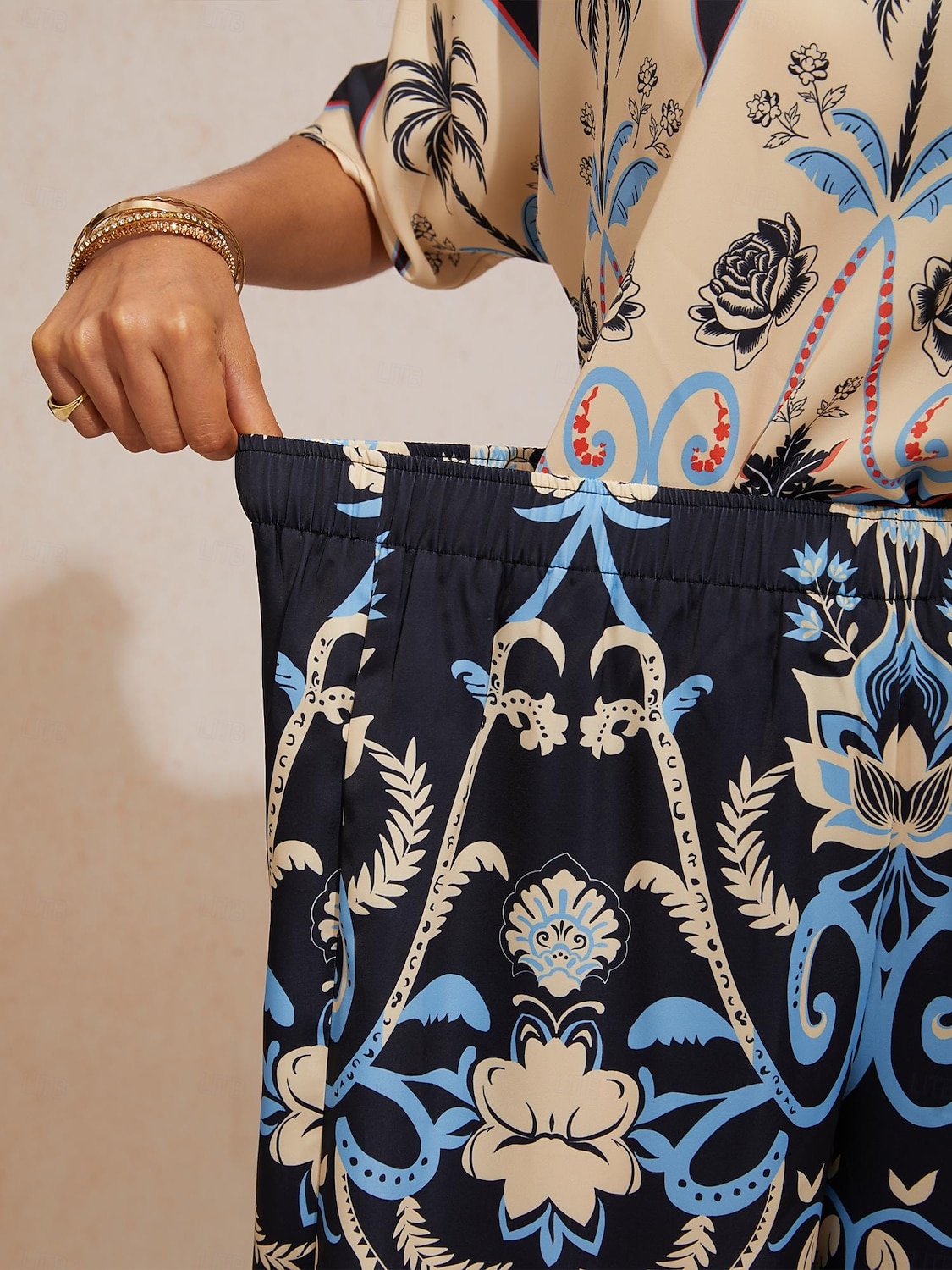 Letnie nocne spodnie z szerokimi nogawkami z jedwabistego satyny palmowej 2026 - $79.99 –P5