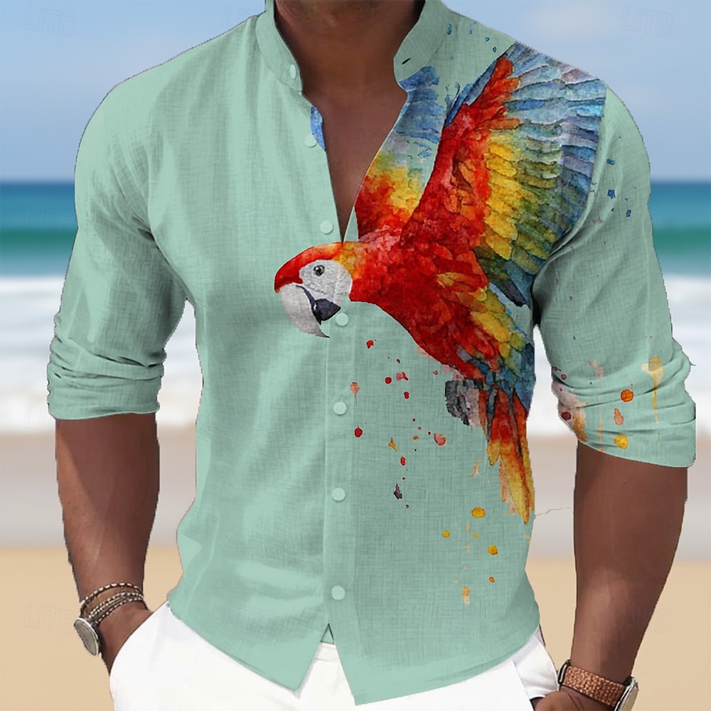 Homens Animal Pássaro Papagaio Camisa Social Camisas havaianas Camisa de gola alta Manga Longa Havaiana Casual férias na praia Primavera Outono Colarinho Mandarim Faixa Impressão 3D Camisas de botões de 2026 por $27.99 –P3
