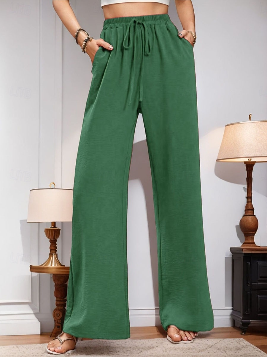 Damen Weites Bein Chinos Urlaub Streetwear Lässig Volle Länge Mittlere Taillenlinie Einfach Kordelzug Tasche Elastischer Bund Bequem Atmungsaktiv Mikroelastisch Täglich Outdoor Streetwear Rote Blau 2026 - $22.99 –P6