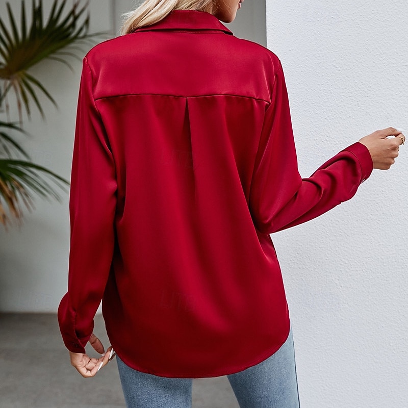 Women's Shirt Blouse Chiffon Tops Patchwork Buttons Plain Elegant Vacation Vintage Long Sleeve Shirt Collar Regular Tops Daily Holiday Going out Black White Yellow Wine Sky Blue Summer Spring 2026 - $19.99 –P6