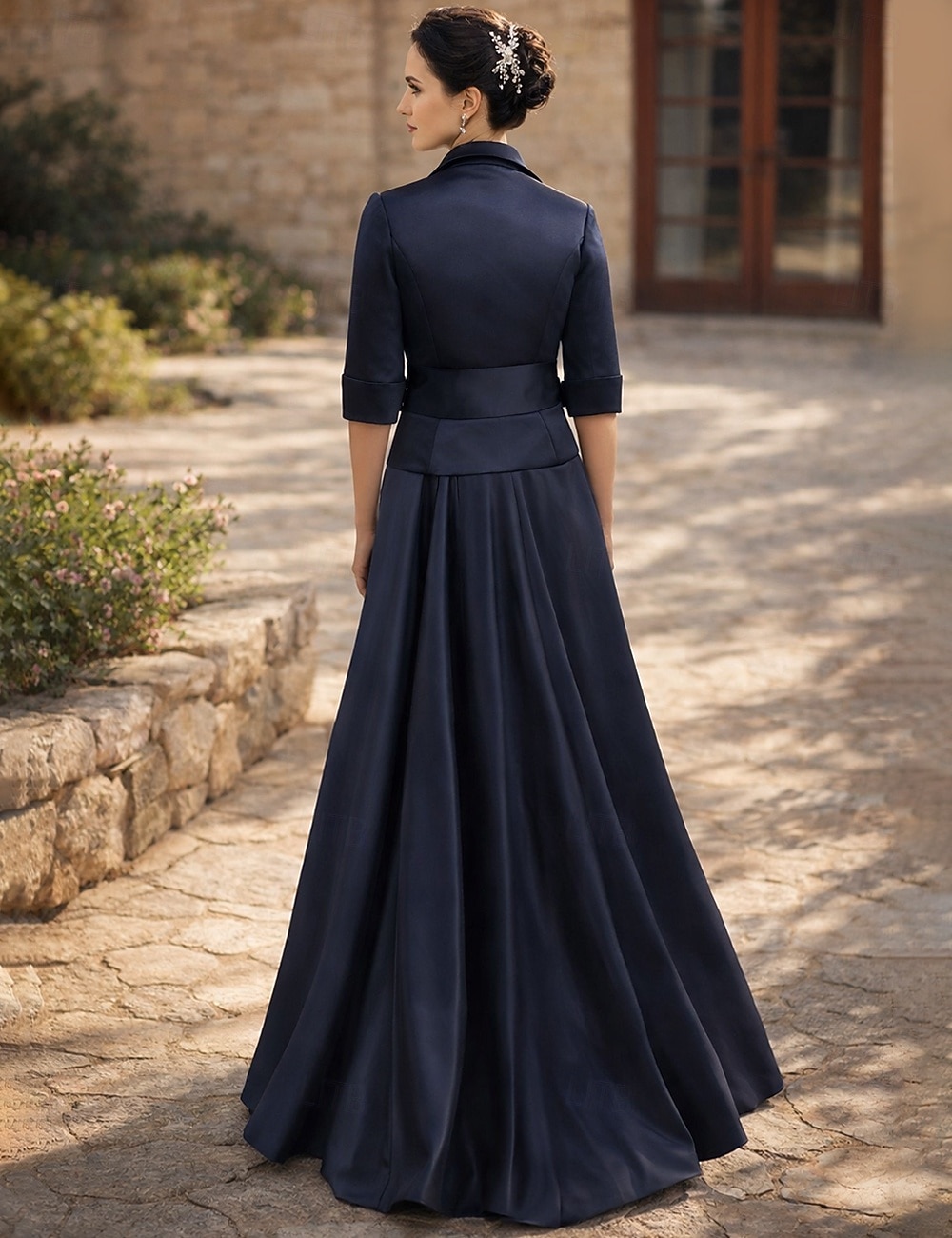 Dvoudílné Kalhoty Po kotníky Šaty pro matku nevěsty Poloviční rukáv Košilový límec Elegantní Formální Svatební host Satén s Mašle 2026 - $175.99 –P2