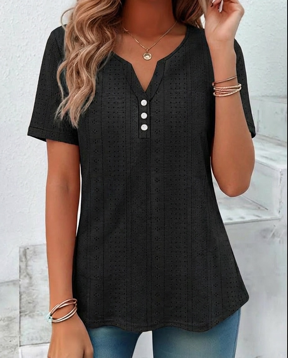 Dam T-shirt Summer Tops Blus Stylish Klassisk Kortärmad V-hals Vanliga toppar Dagligen Utekväll Helgen Blå Svart Vit Rodnande Rosa Purpur Sommar Vår 2026 - $22.99 –P3