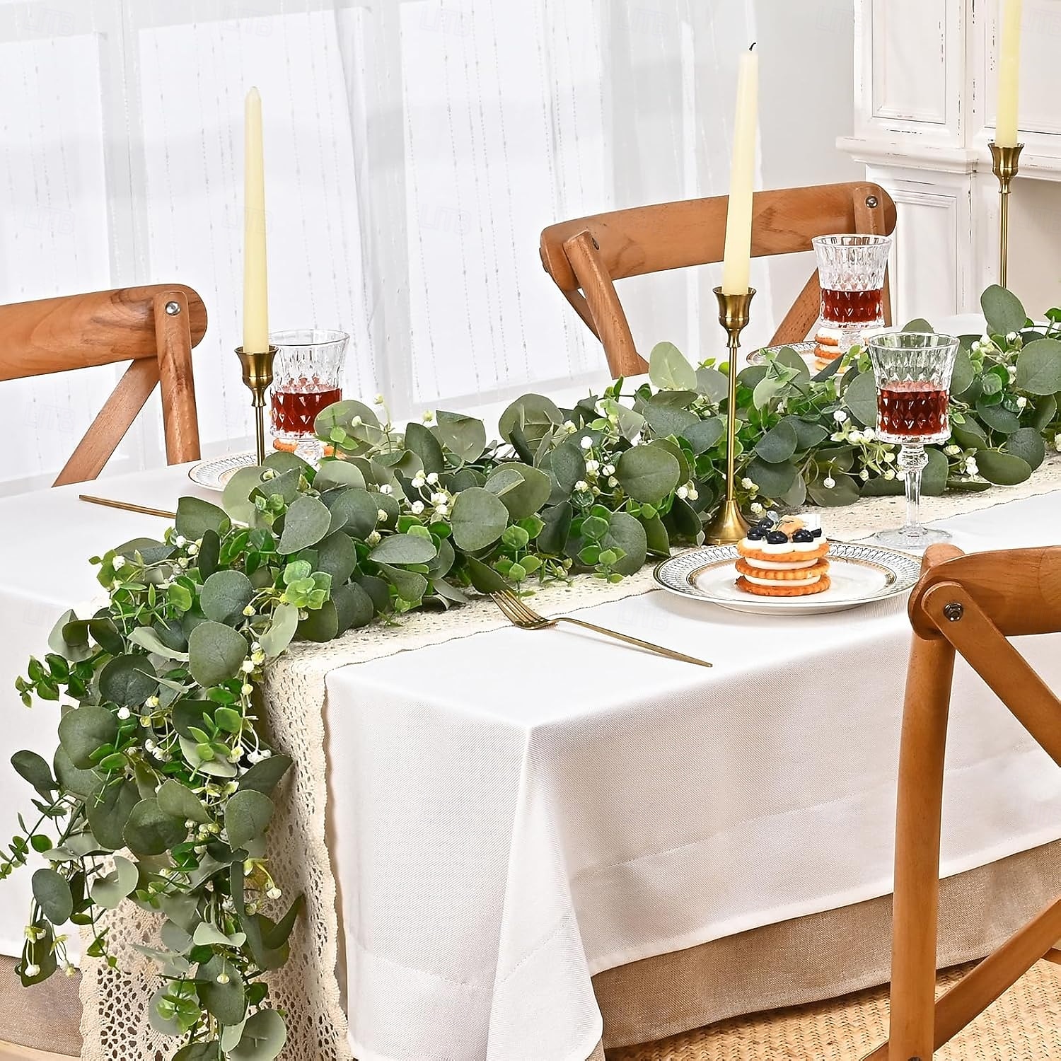 Conjunto de 4 guirlandas artificiais de eucalipto, 1,80 m de guirlanda de folhagem artificial com folhas de eucalipto prateado para decoração de casamentos, arcos, mesas, paredes, festas e casa. de 2026 por $21.99 –P8