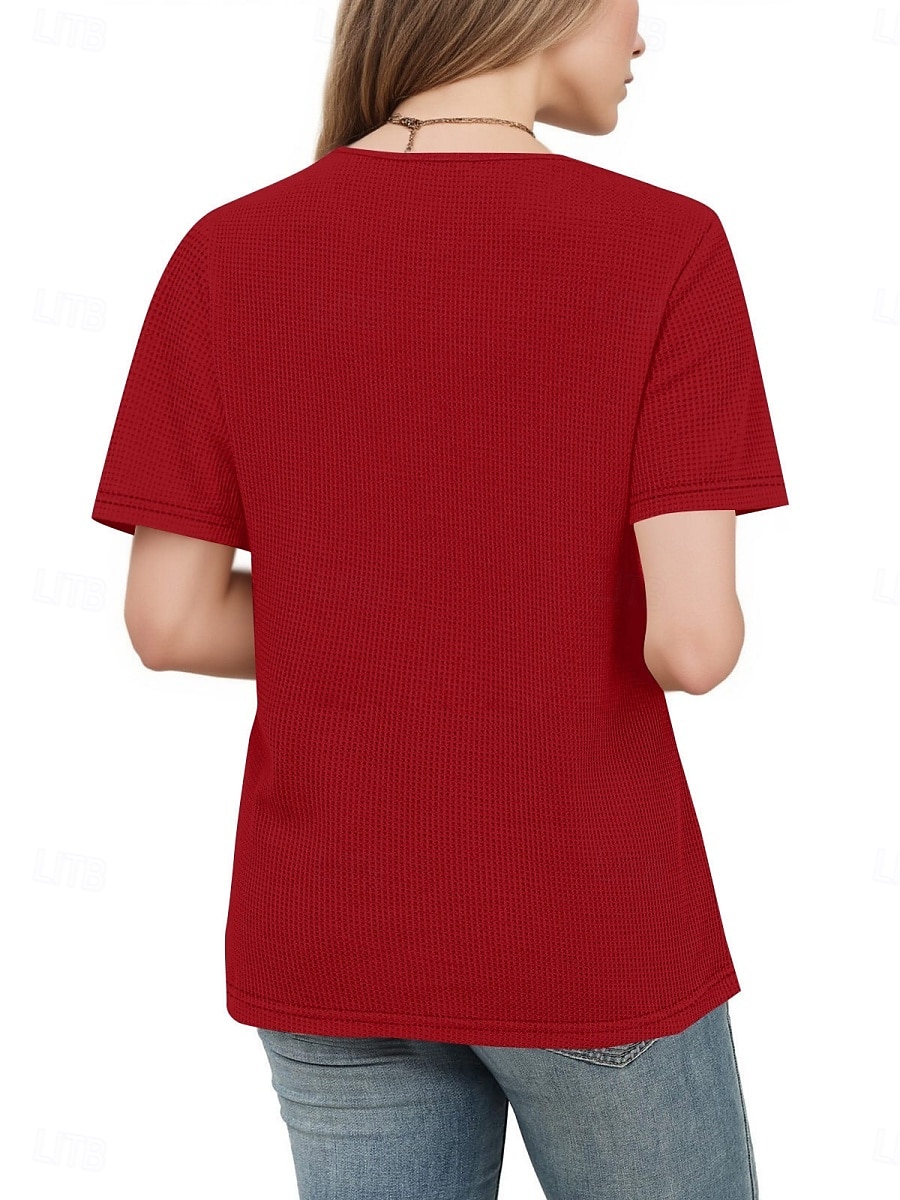 Women's Eyelet Top T Shirt Tee Top Solid Color Fashion Classic Casual Short Sleeve Crew Neck Regular Tops Daily Going out Weekend Black Red Navy Blue Khaki Summer Spring 2026 - $24.99 –P6