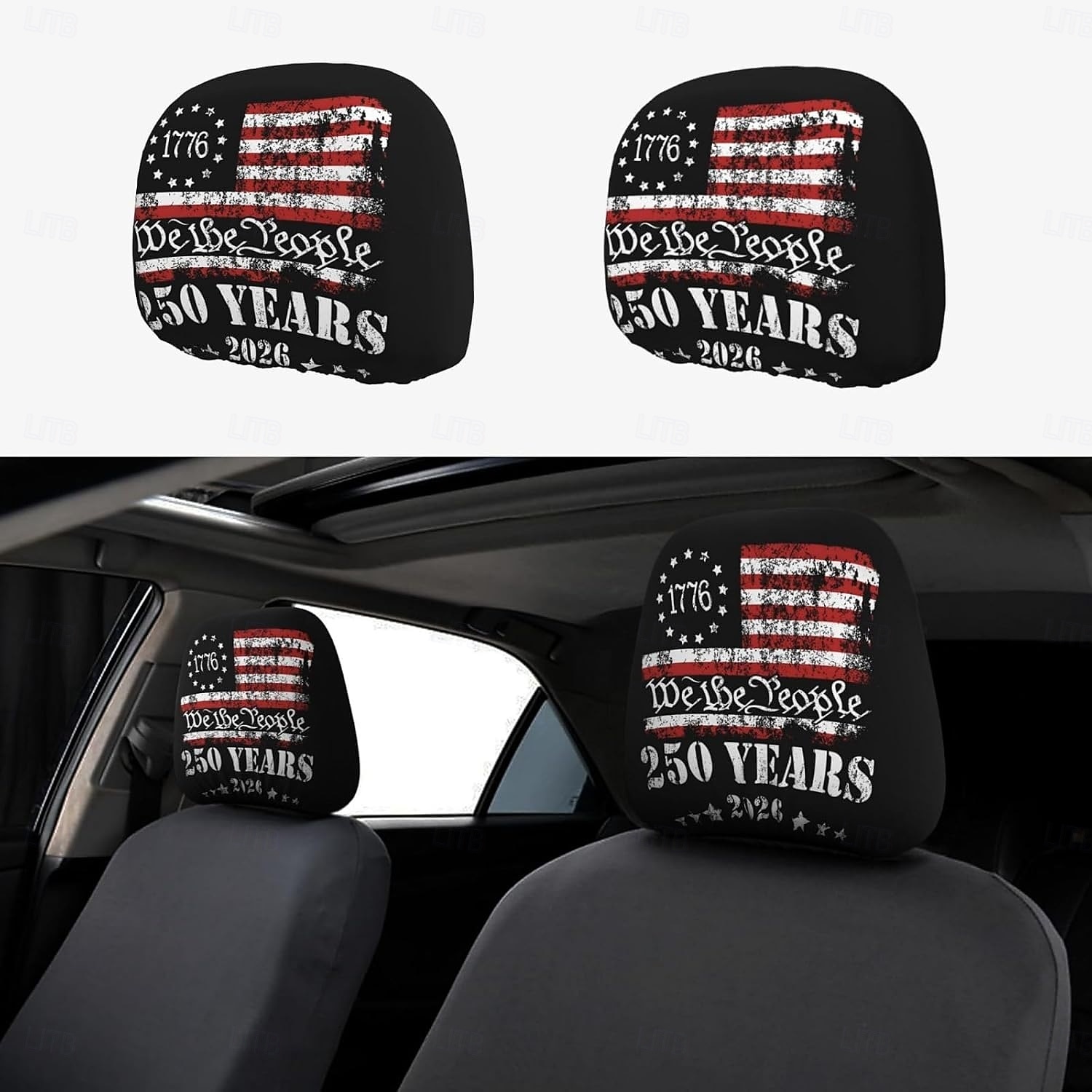 Funda para reposacabezas de coche conmemorativa del 250 aniversario, 2 unidades, conmemorativa de la Independencia de Estados Unidos (1776-2026), soporte espinal resistente para conducción de larga distancia, ajuste universal para coches, camiones y SUV. 2026 - $11.99 –P3