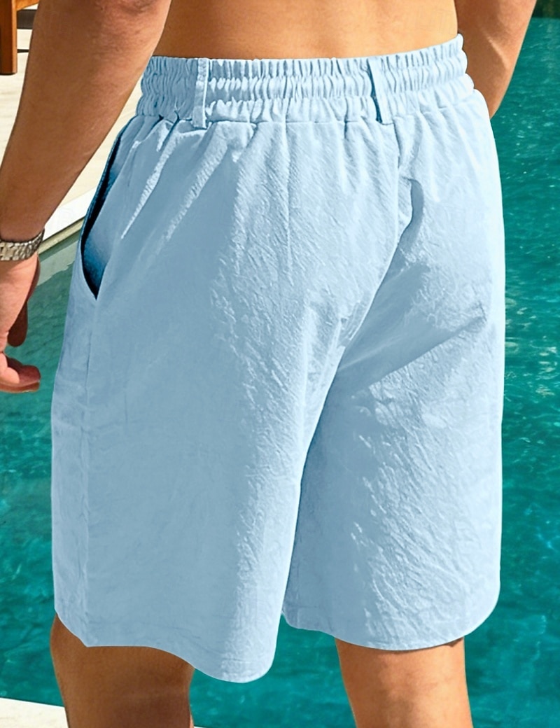 Men's Linen Shorts Summer Shorts Beach Shorts Drawstring Pocket Plain Comfort Breathable Knee Length Daily Outdoor Holiday Vacation Casual Black White Inelastic 2026 - $22.99 –P19
