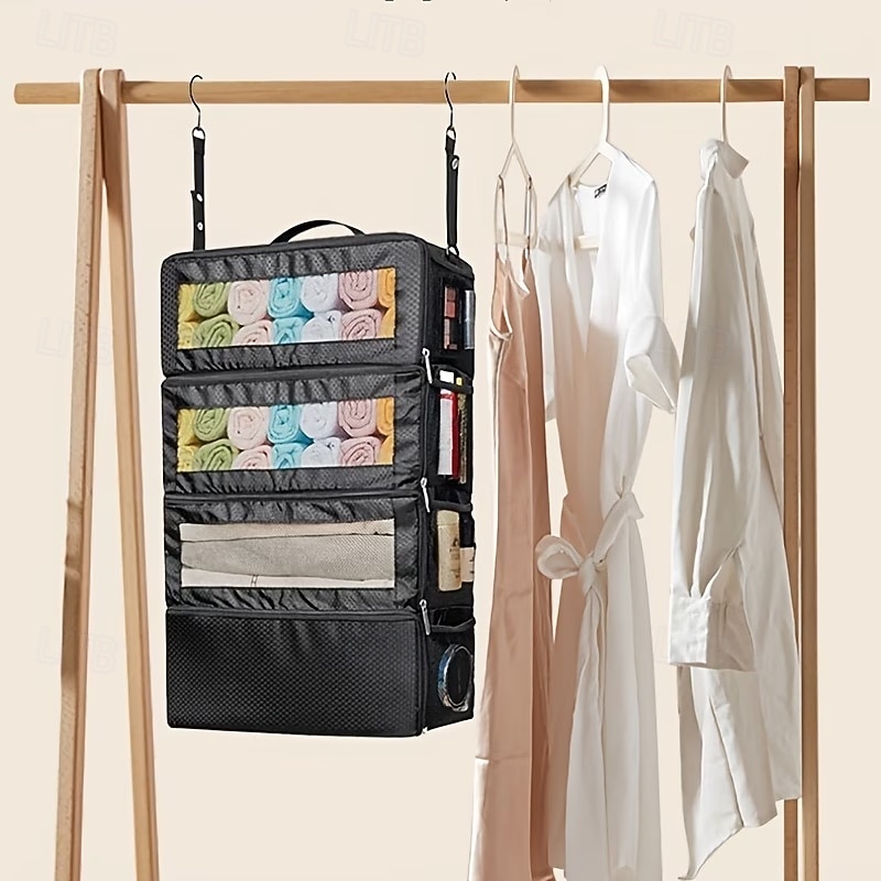 حقيبة تخزين معلقة كبيرة السعة، 4 طبقات، قابلة للطي، متعددة الوظائف، مناسبة لتخزين الملابس، الشماعات، الأمتعة، والملابس الخارجية 2026 - $21.99 –P5
