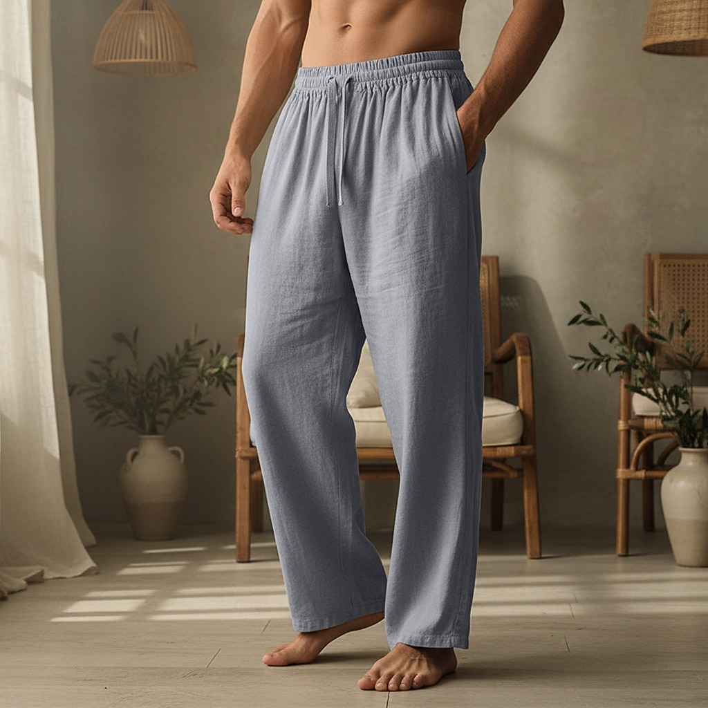 Herren Leinenhosen Hose Sommerhose Kordelzug Elastischer Bund Gerader Schnitt Einfach Komfort Atmungsaktiv Volle Länge Lässig Täglich Ferien Urlaub Mode Schwarz Weiß Unelastisch 2026 - $21.99 –P5