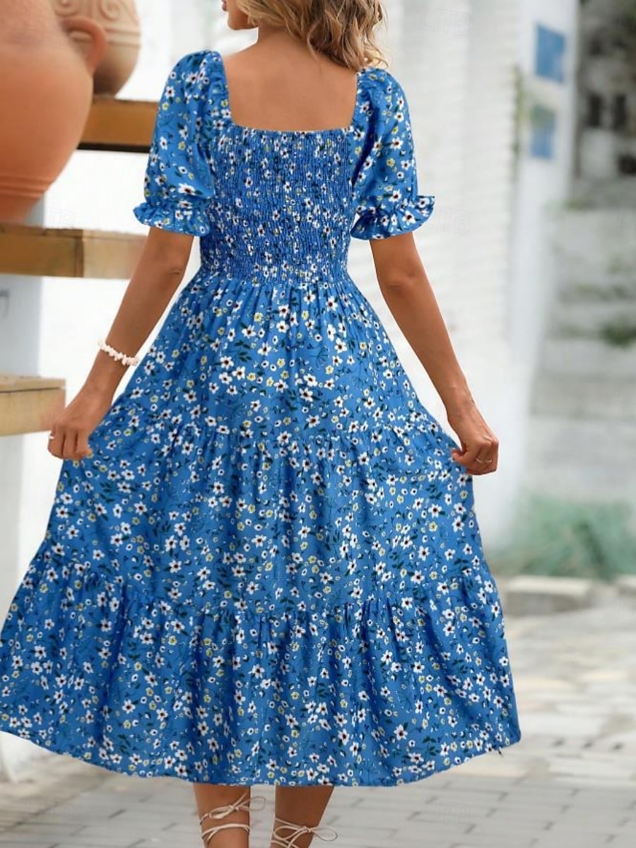 Women's Midi Dress Casual Dress Floral Dress Elegant Fashion Modern Outdoor Vacation Going out Regular Fit Floral Short Sleeve Square Neck Blue Black White Pink Summer Spring 2026 - $25.99 –P20