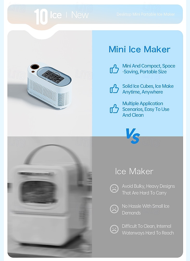 Миниатюрный портативный льдогенератор, настольный, быстрое приготовление льда за 10-15 минут, 8 твердых кубиков льда за цикл, компактный, небольшой, быстродействующий льдогенератор для дома, офиса, 2026 - $115.99 –P3