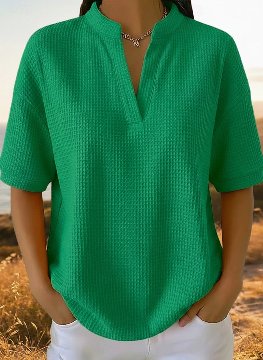 Femmes Chemise gaufrée T-shirt Tops en tricot gaufre Uni Élégant Classique Moderne Manche Courte Col en V Hauts Réguliers Quotidien Fête Sortir Blanche Orange Vert Bleu clair Noir Été Printemps de 2026 ? $26.99 –P7