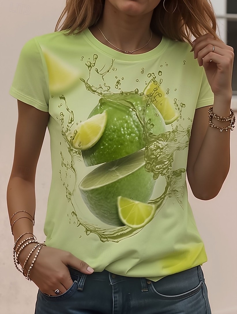 Damen T Shirt Druck Blumen Stilvoll Klassisch Lässig Kurzarm Rundhalsausschnitt Rundhals Normale Oberteile Täglich Weiß Hellgrün Grün Sommer Frühling 2026 - $22.99 –P1
