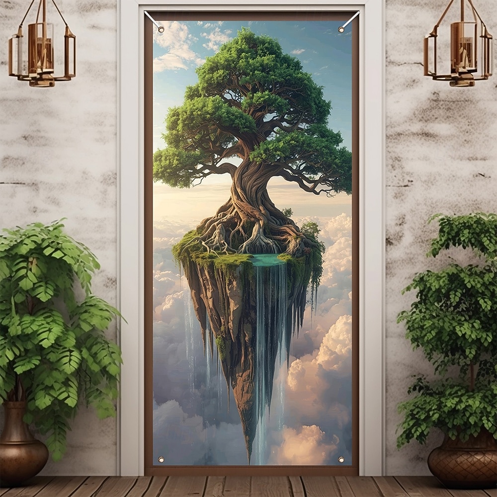 fantazie strom života plovoucí ostrov vodopád a mraky surrealistická krajina dveře banner zeď gobelín přední dveře dekorace domov vchod dekor venkovní vnitřní 2026 - $17.99 –P1