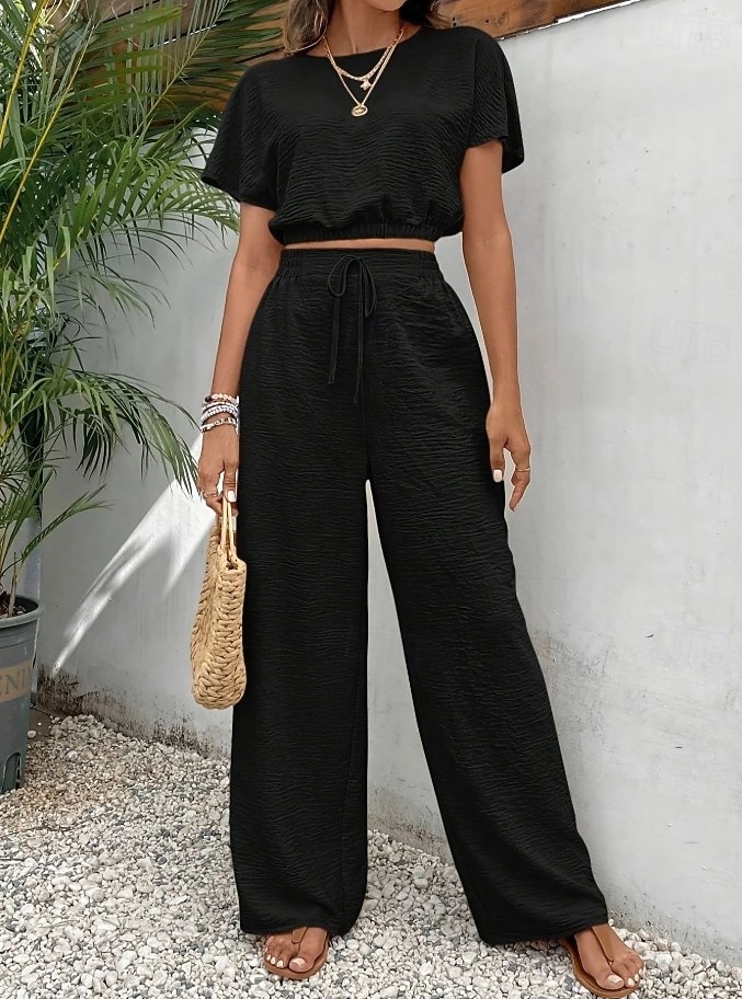 Damen Hosen-Sets Bolero Kurzarm Rundhals Einfach Kordelzug Mode Streetwear Lässig Täglich Outdoor Schwarz Weiß Hellgrün Sommer Normale Passform 2026 - $39.99 –P7