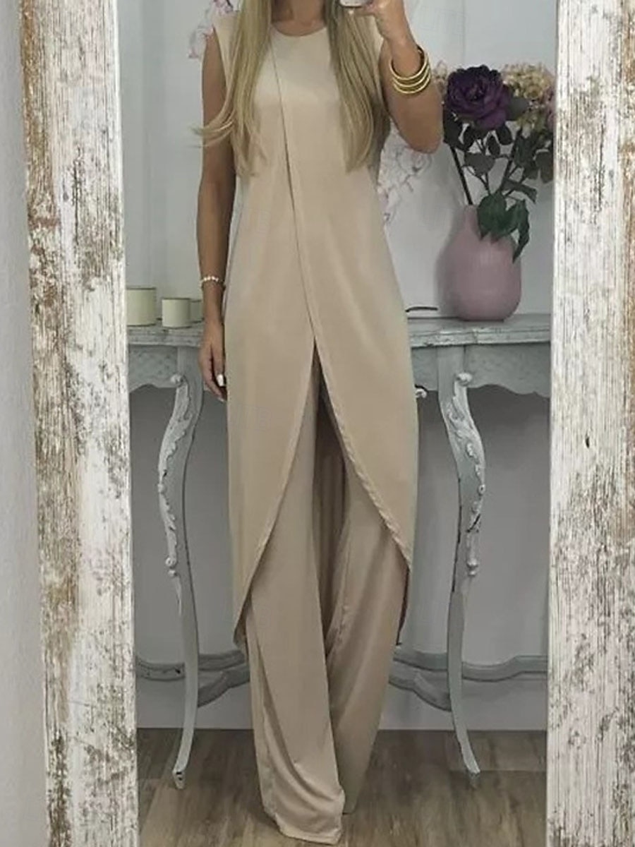Women's Pants Sets Sleeveless Round Neck Plain Ruched Patchwork Elegant Fashion Streetwear Casual Daily Outdoor Black Red Purple Summer Loose Fit 2026 - $29.99 –P6