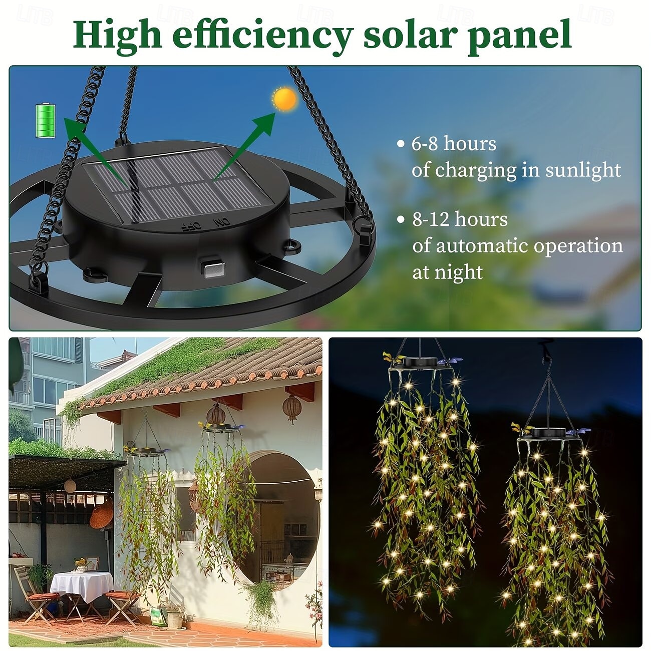 LED-tuinverlichting op zonne-energie met kunstmatige hangende bamboebladeren, imitatie hangende klimplanten, kunstmatige bamboe- en wilgenbladverlichting, geschikt voor tuinen, bruiloften en feesten, 2026 - $35.99 –P11