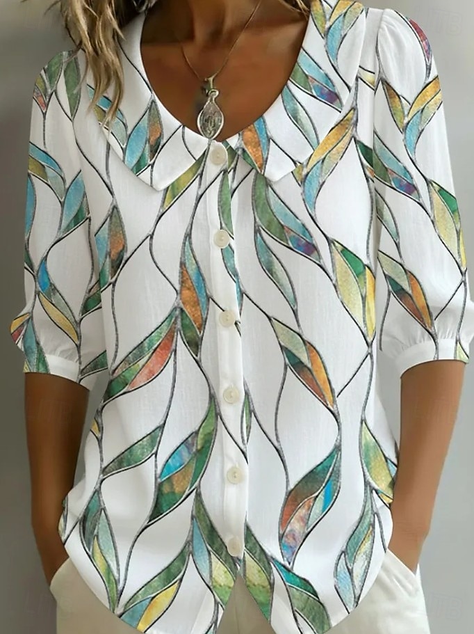 Mujer Camisa camisa boho Floral Elegante Bohemia Vacaciones Diario Festivos Noche Amarillo Verde Claro Rosa Verano Primavera 2026 - $32.99 –P4