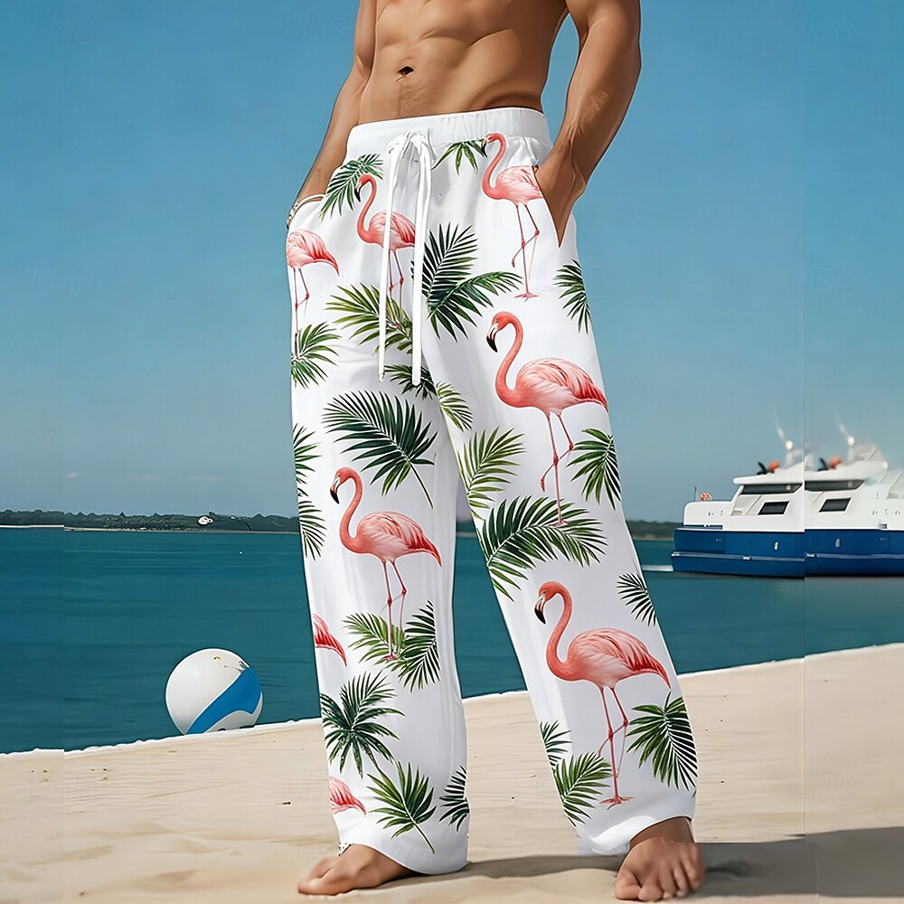 Herr Flamingo Fågel Kokosnötsträd Långbyxor Casual byxor Säckiga byxor Medium Midja Hawaiisk Utomhus Semester Standkläder Elastisk dragsko i midjan Linneliknande byxor med fickor Sommar Vår 3D-tryck 2026 - $27.99 –P1